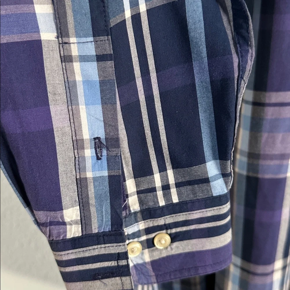 Chaps Men's Oxford Plaid Blue Purple Button down long sleeve Shirt 100% Cotton L